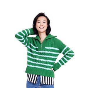 La Ligne Green & Blue Striped Cable Knit x Target Mock Turtleneck Sweater Sz XXS